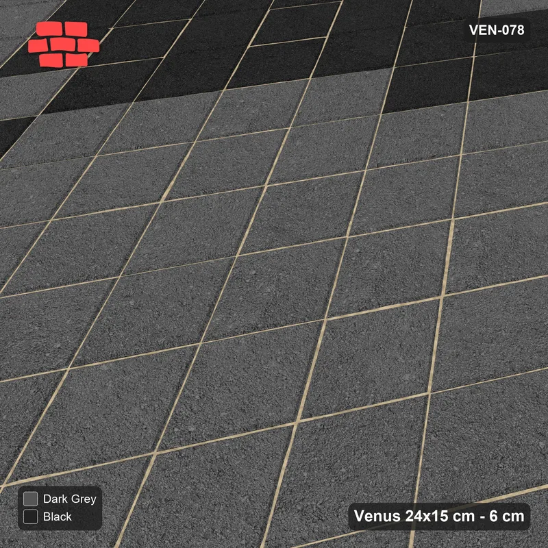 Interlock (Pasco) 24x15 cm · VEN-078 · Diamond chequer, 120 cm lozenges, turned 90 deg, kerb frame · Side view Interlock (Pasco) 24x15 cm · VEN-078 · Diamond chequer, 120 cm lozenges, turned 90 deg, kerb frame · Side view