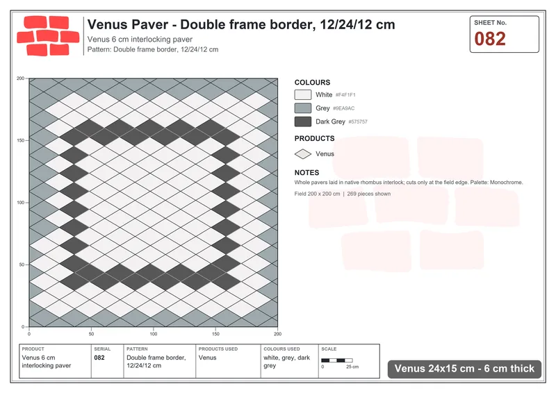 Interlock (Pasco) 24x15 cm · VEN-082 · Double frame border, 12/24/12 cm · Laying plan