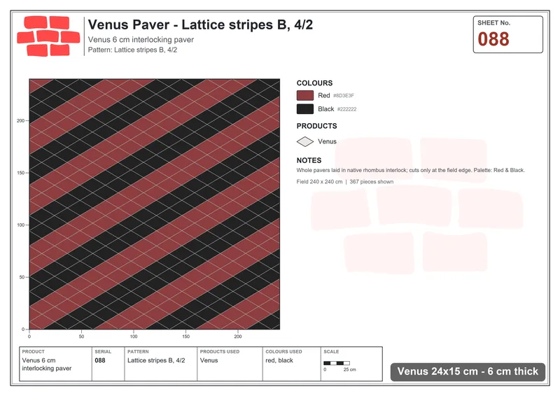 Interlock (Pasco) 24x15 cm · VEN-088 · Lattice stripes B, 4/2 · Laying plan
