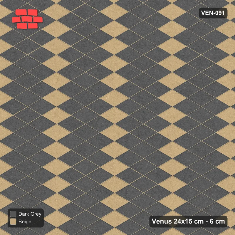 Interlock (Pasco) 24x15 cm · VEN-091 · Wide diagonal accent lattice · Top view Interlock (Pasco) 24x15 cm · VEN-091 · Wide diagonal accent lattice · Top view