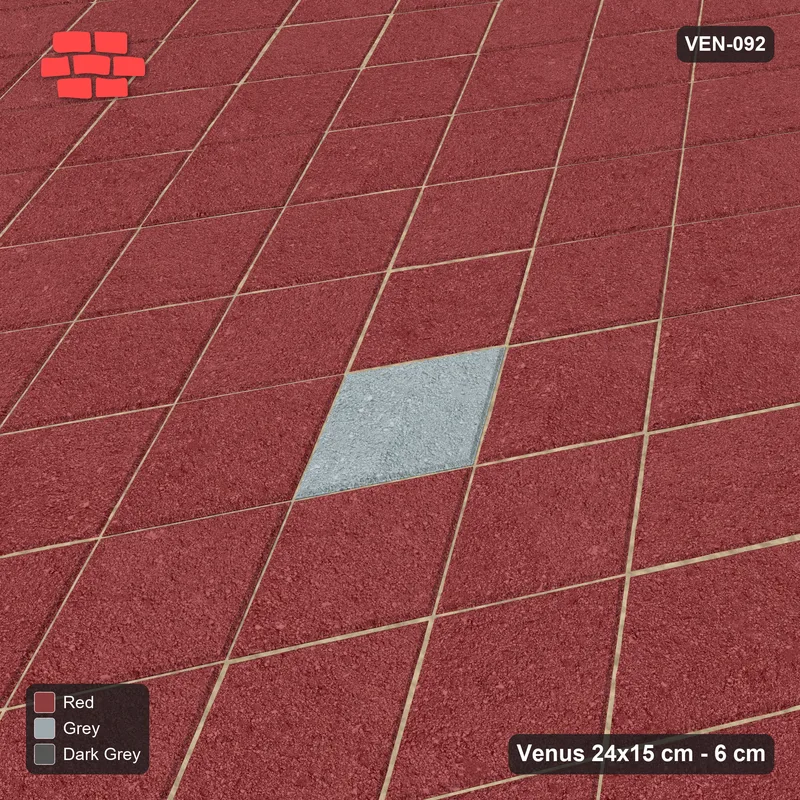 Interlock (Pasco) 24x15 cm · VEN-092 · Spaced accent squares, 6x6 grid, turned 90 deg, kerb frame · Side view Interlock (Pasco) 24x15 cm · VEN-092 · Spaced accent squares, 6x6 grid, turned 90 deg, kerb frame · Side view
