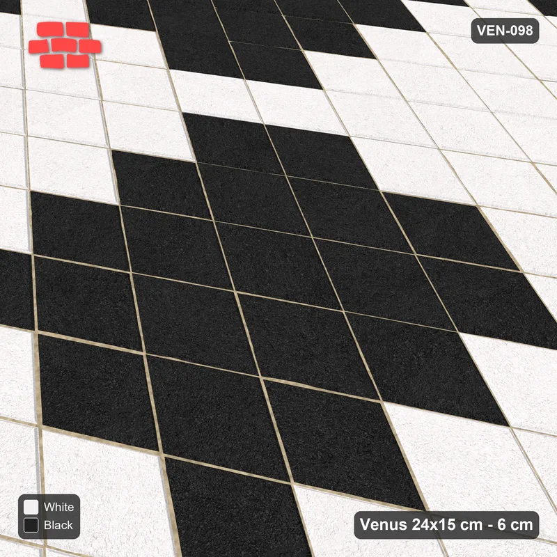 Interlock (Pasco) 24x15 cm · VEN-098 · Large block chequer, 60 cm squares · Side view Interlock (Pasco) 24x15 cm · VEN-098 · Large block chequer, 60 cm squares · Side view