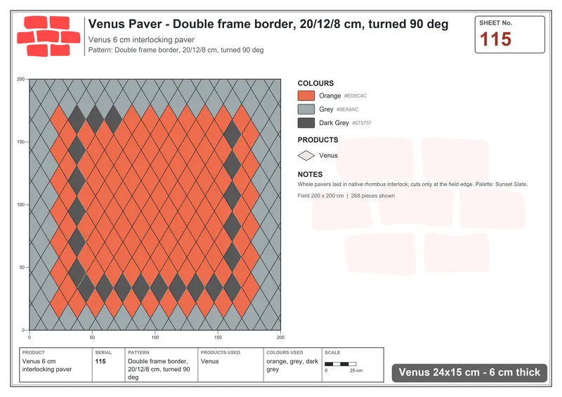 Interlock (Pasco) 24x15 cm · VEN-115 · Double frame border, 20/12/8 cm, turned 90 deg · Laying plan