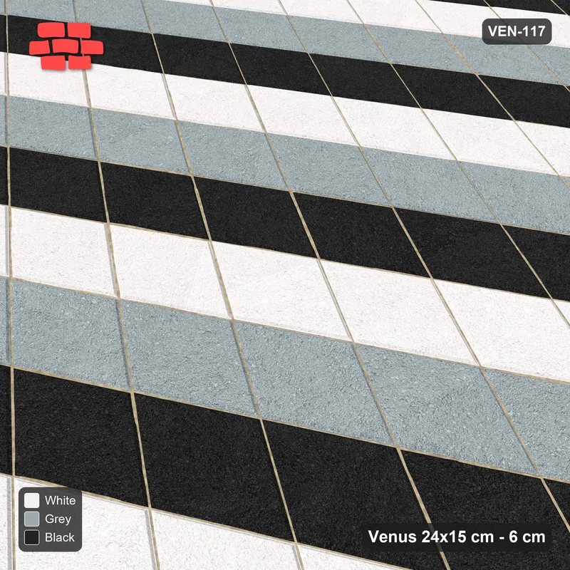 Interlock (Pasco) 24x15 cm · VEN-117 · Three-tone axis bands B, 1 course, kerb frame · Side view Interlock (Pasco) 24x15 cm · VEN-117 · Three-tone axis bands B, 1 course, kerb frame · Side view