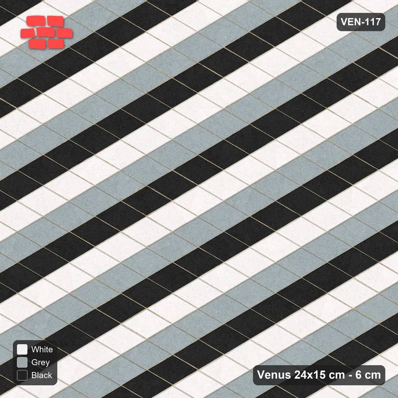Interlock (Pasco) 24x15 cm · VEN-117 · Three-tone axis bands B, 1 course, kerb frame · Top view Interlock (Pasco) 24x15 cm · VEN-117 · Three-tone axis bands B, 1 course, kerb frame · Top view