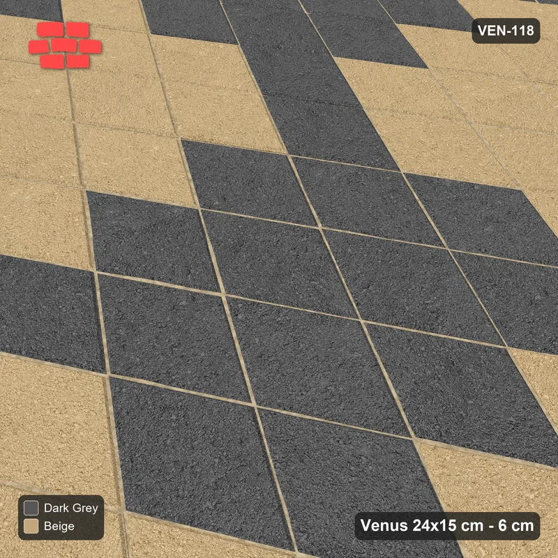 Interlock (Pasco) 24x15 cm · VEN-118 · Large block chequer, 50 cm squares, kerb frame · Side view Interlock (Pasco) 24x15 cm · VEN-118 · Large block chequer, 50 cm squares, kerb frame · Side view