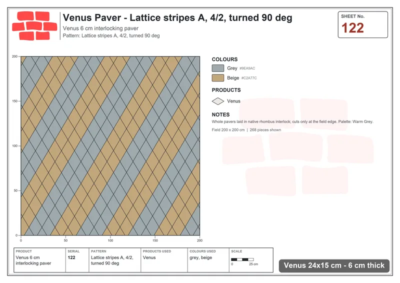Interlock (Pasco) 24x15 cm · VEN-122 · Lattice stripes A, 4/2, turned 90 deg · Laying plan