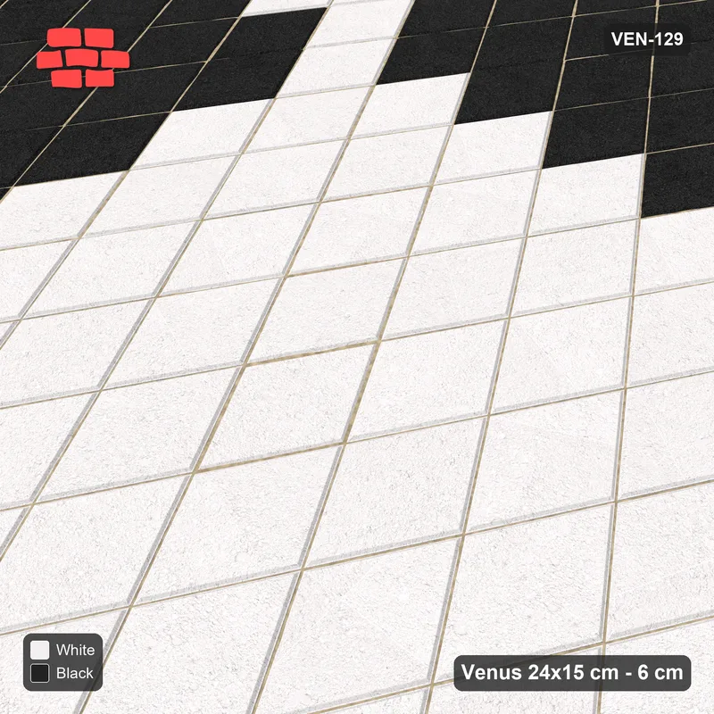 Interlock (Pasco) 24x15 cm · VEN-129 · Large block chequer, 100 cm squares, turned 90 deg, kerb frame · Side view Interlock (Pasco) 24x15 cm · VEN-129 · Large block chequer, 100 cm squares, turned 90 deg, kerb frame · Side view