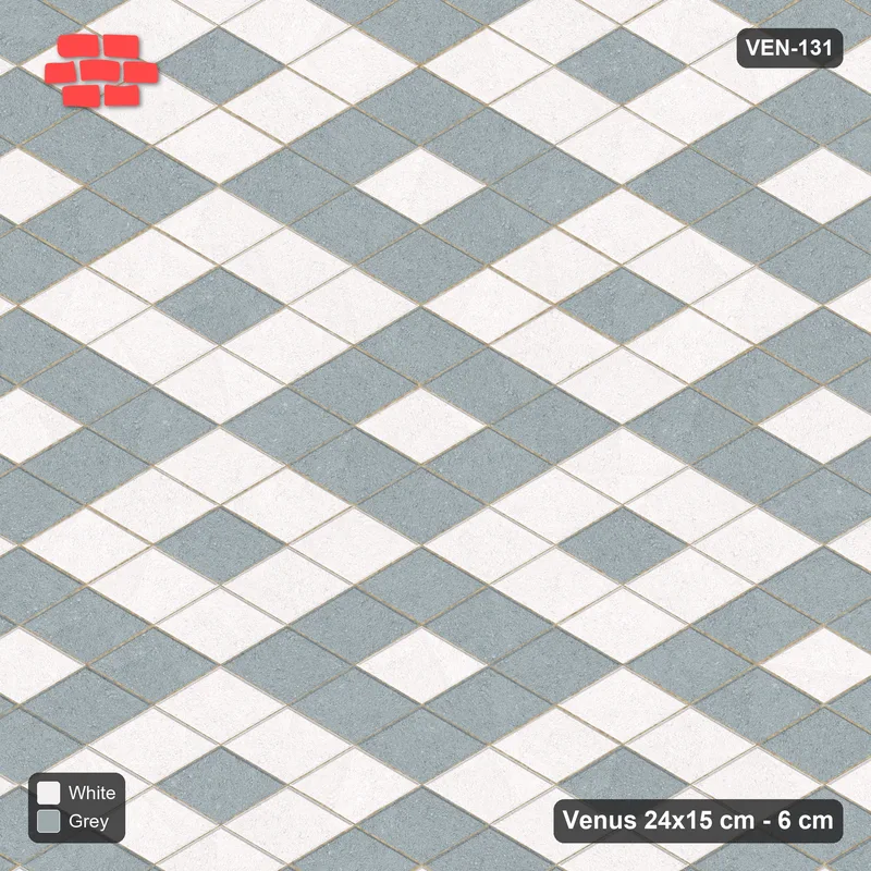 Interlock (Pasco) 24x15 cm · VEN-131 · Chequer blocks with centre accent, 3x3, kerb frame · Top view Interlock (Pasco) 24x15 cm · VEN-131 · Chequer blocks with centre accent, 3x3, kerb frame · Top view