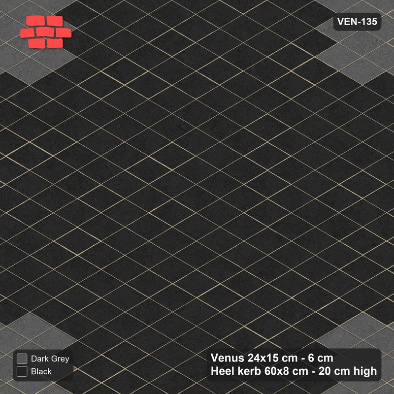 Interlock (Pasco) 24x15 cm · VEN-135 · Corner squares, 40 cm, kerb frame · Top view Interlock (Pasco) 24x15 cm · VEN-135 · Corner squares, 40 cm, kerb frame · Top view