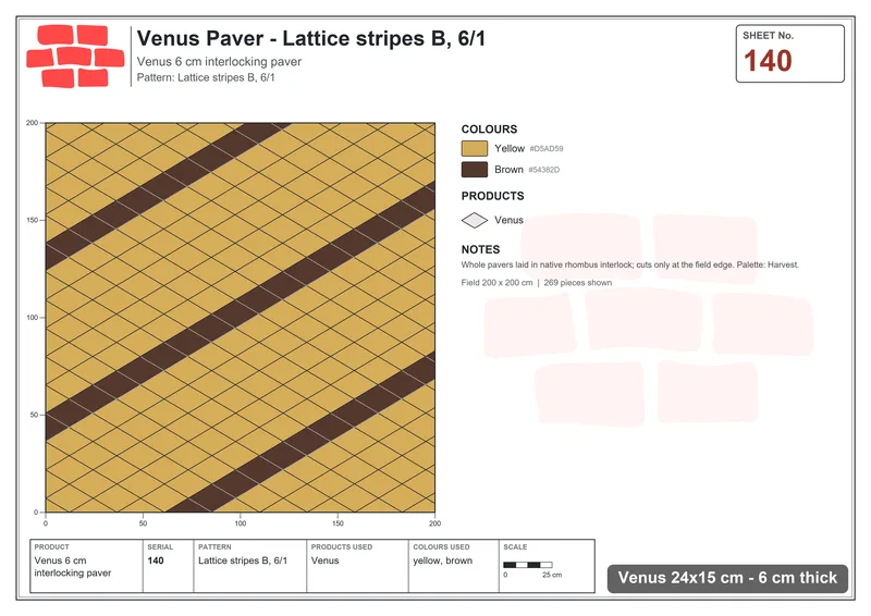 Interlock (Pasco) 24x15 cm · VEN-140 · Lattice stripes B, 6/1 · Laying plan