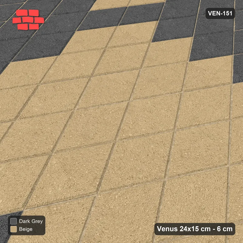 Interlock (Pasco) 24x15 cm · VEN-151 · Large block chequer, 80 cm squares, turned 90 deg, kerb frame · Side view Interlock (Pasco) 24x15 cm · VEN-151 · Large block chequer, 80 cm squares, turned 90 deg, kerb frame · Side view
