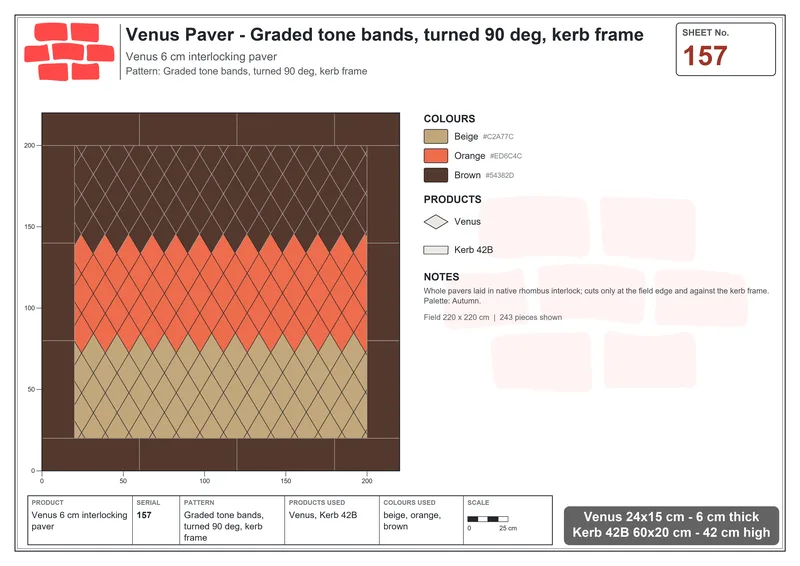 Interlock (Pasco) 24x15 cm · VEN-157 · Graded tone bands, turned 90 deg, kerb frame · Laying plan