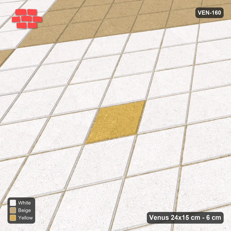Interlock (Pasco) 24x15 cm · VEN-160 · Chequer blocks with centre accent, 7x7, turned 90 deg, kerb frame · Side view Interlock (Pasco) 24x15 cm · VEN-160 · Chequer blocks with centre accent, 7x7, turned 90 deg, kerb frame · Side view