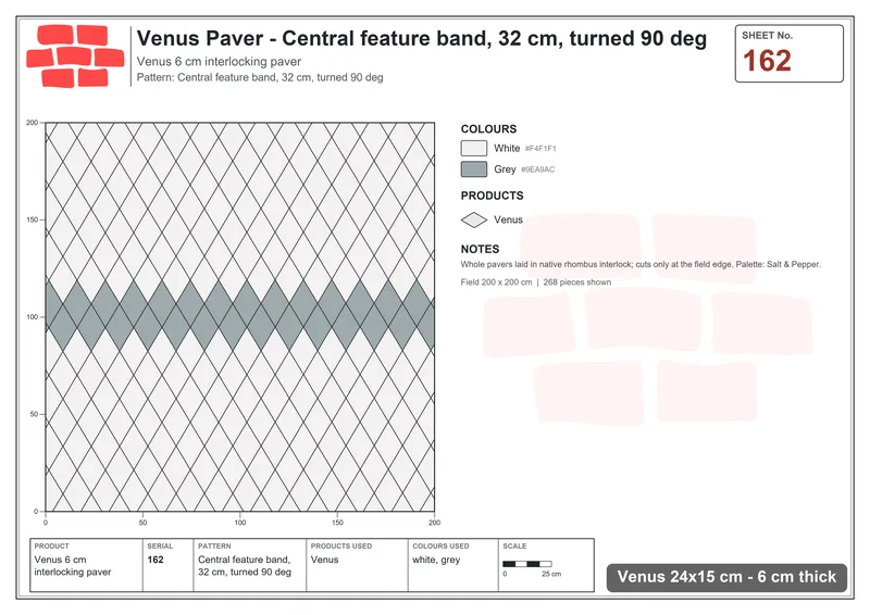 Interlock (Pasco) 24x15 cm · VEN-162 · Central feature band, 32 cm, turned 90 deg · Laying plan