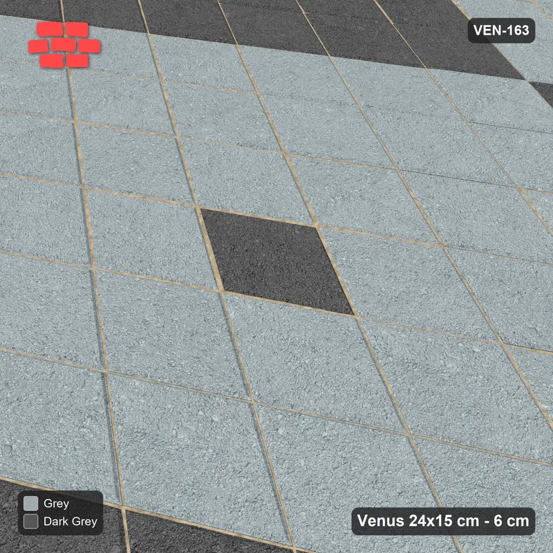 Interlock (Pasco) 24x15 cm · VEN-163 · Chequer blocks with centre accent, 6x6, kerb frame · Side view Interlock (Pasco) 24x15 cm · VEN-163 · Chequer blocks with centre accent, 6x6, kerb frame · Side view