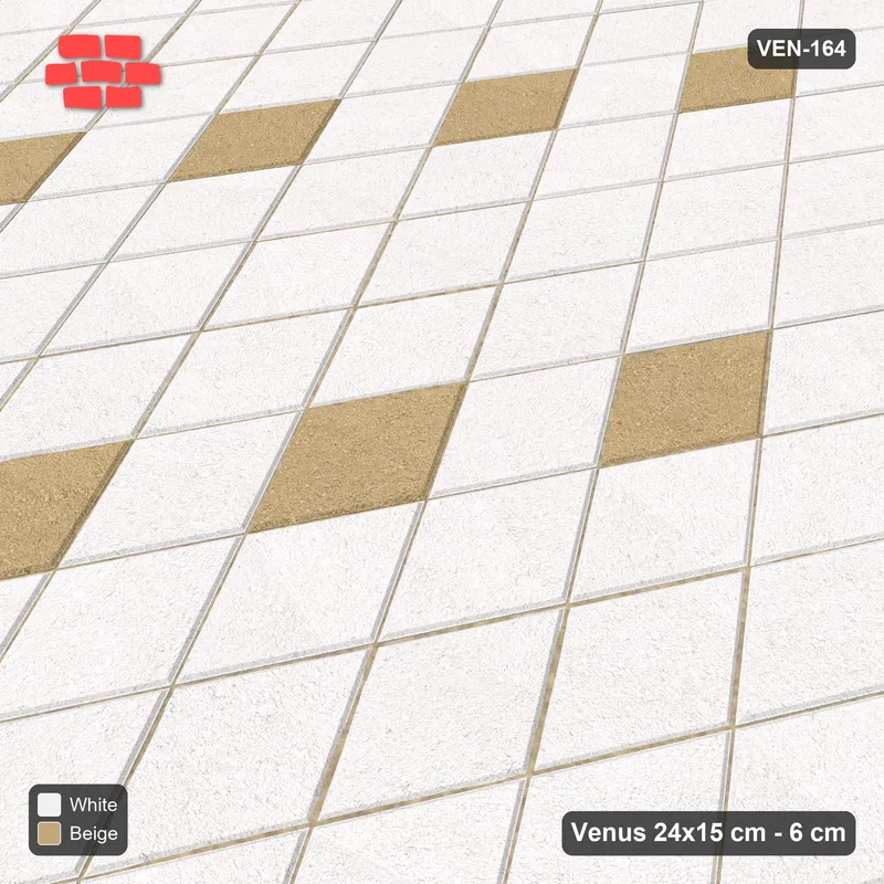 Interlock (Pasco) 24x15 cm · VEN-164 · Spaced accent squares, 4x2 grid, turned 90 deg · Side view Interlock (Pasco) 24x15 cm · VEN-164 · Spaced accent squares, 4x2 grid, turned 90 deg · Side view