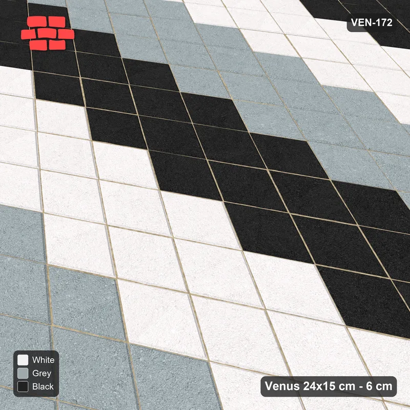 Interlock (Pasco) 24x15 cm · VEN-172 · Three-tone diagonal steps, 4 wide · Side view Interlock (Pasco) 24x15 cm · VEN-172 · Three-tone diagonal steps, 4 wide · Side view