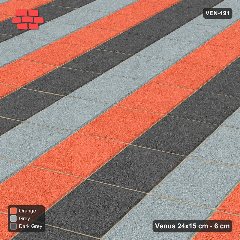 Interlock (Pasco) 24x15 cm · VEN-191 · Three-tone axis bands B, 1 course, turned 60 deg, kerb frame · Side view Interlock (Pasco) 24x15 cm · VEN-191 · Three-tone axis bands B, 1 course, turned 60 deg, kerb frame · Side view