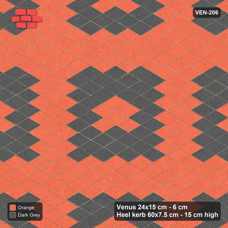 Interlock (Pasco) 24x15 cm · VEN-206 · Square medallion field, 120 cm repeat, kerb frame · Top view Interlock (Pasco) 24x15 cm · VEN-206 · Square medallion field, 120 cm repeat, kerb frame · Top view