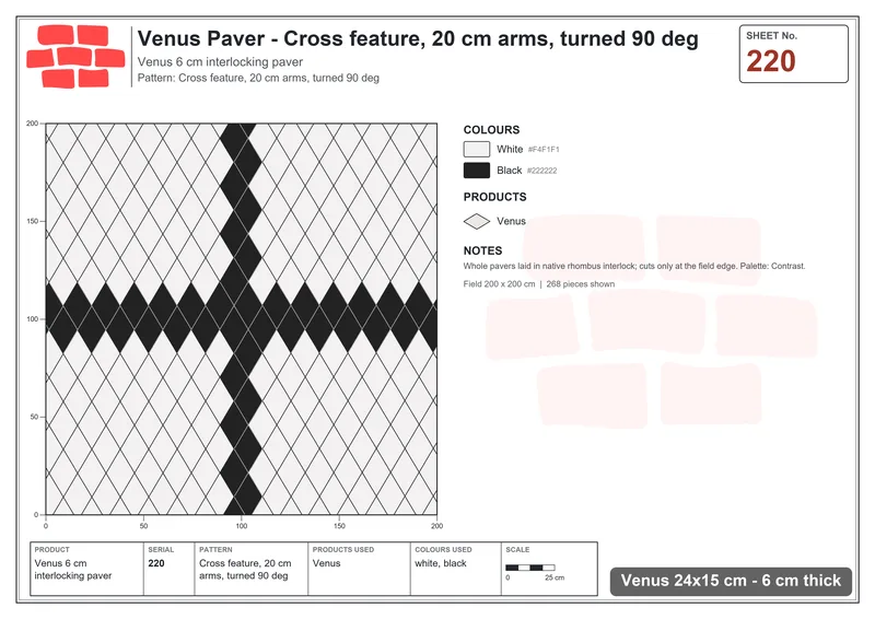 Interlock (Pasco) 24x15 cm · VEN-220 · Cross feature, 20 cm arms, turned 90 deg · Laying plan