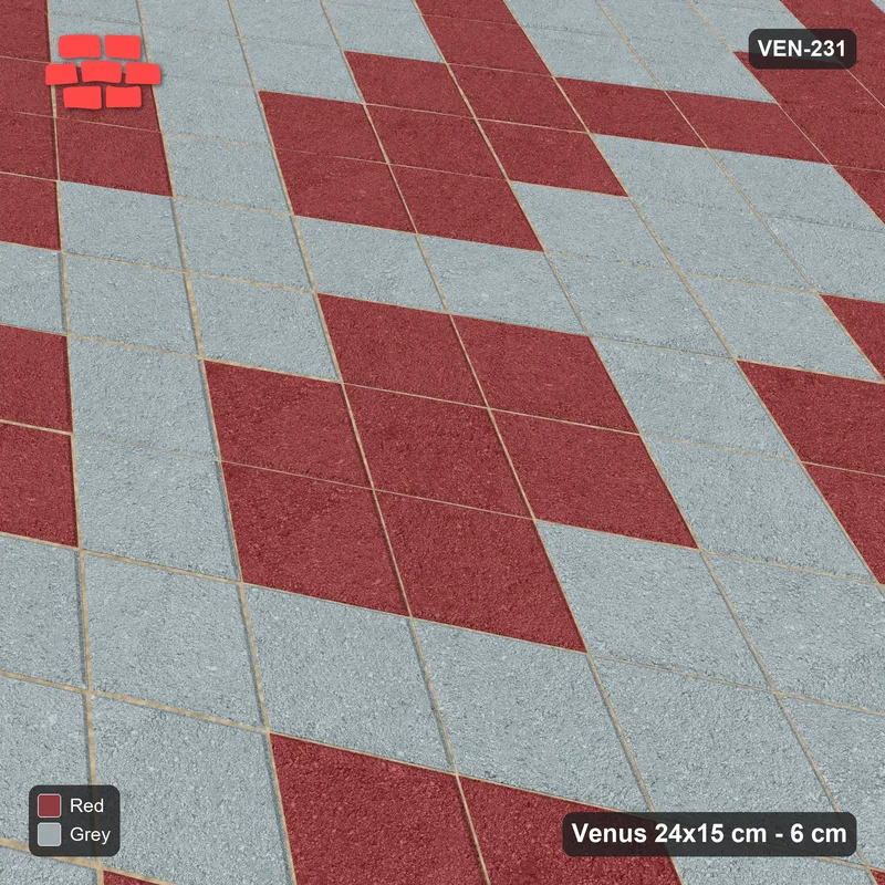 Interlock (Pasco) 24x15 cm · VEN-231 · Large block chequer, 40 cm squares · Side view Interlock (Pasco) 24x15 cm · VEN-231 · Large block chequer, 40 cm squares · Side view