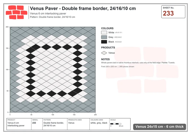Interlock (Pasco) 24x15 cm · VEN-233 · Double frame border, 24/16/10 cm · Laying plan