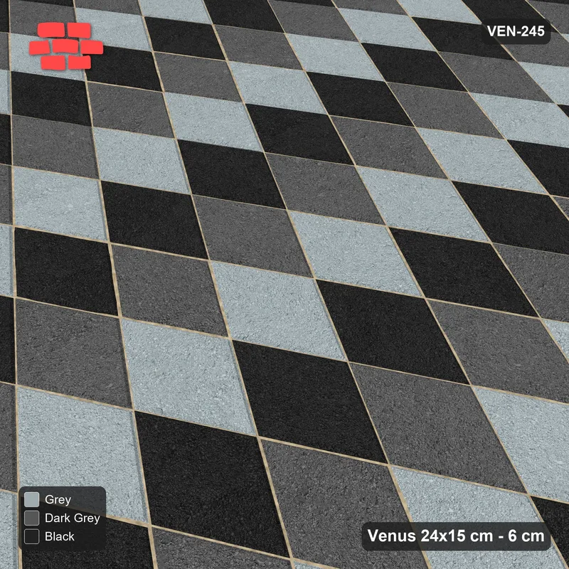 Interlock (Pasco) 24x15 cm · VEN-245 · Tumbling blocks, three tone, kerb frame · Side view Interlock (Pasco) 24x15 cm · VEN-245 · Tumbling blocks, three tone, kerb frame · Side view