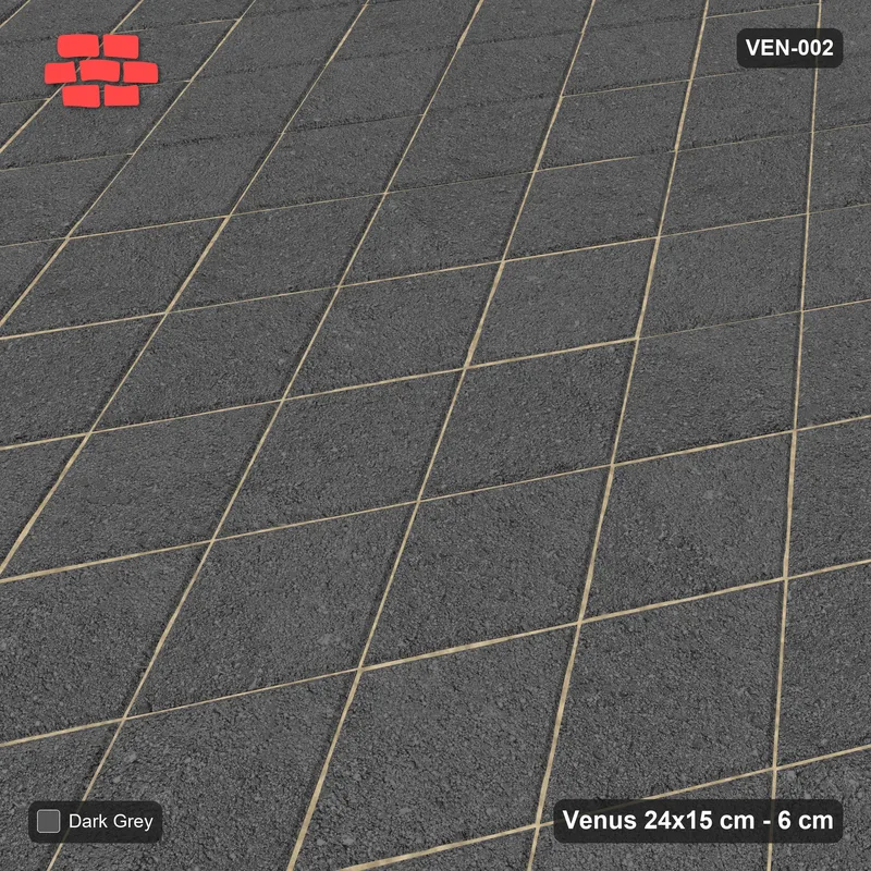 इंटरलॉक (पास्को) 24x15 सेमी · VEN8-002 · सादा interlock yard, turned 90 deg, kerb-framed yard · बगल से दृश्य