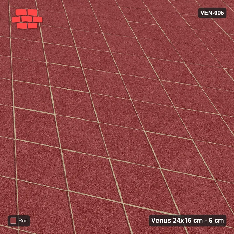 Interlock (Pasco) 24x15 cm · VEN8-005 · Plain interlock yard, laid on the diagonal, kerb-framed yard · Side view