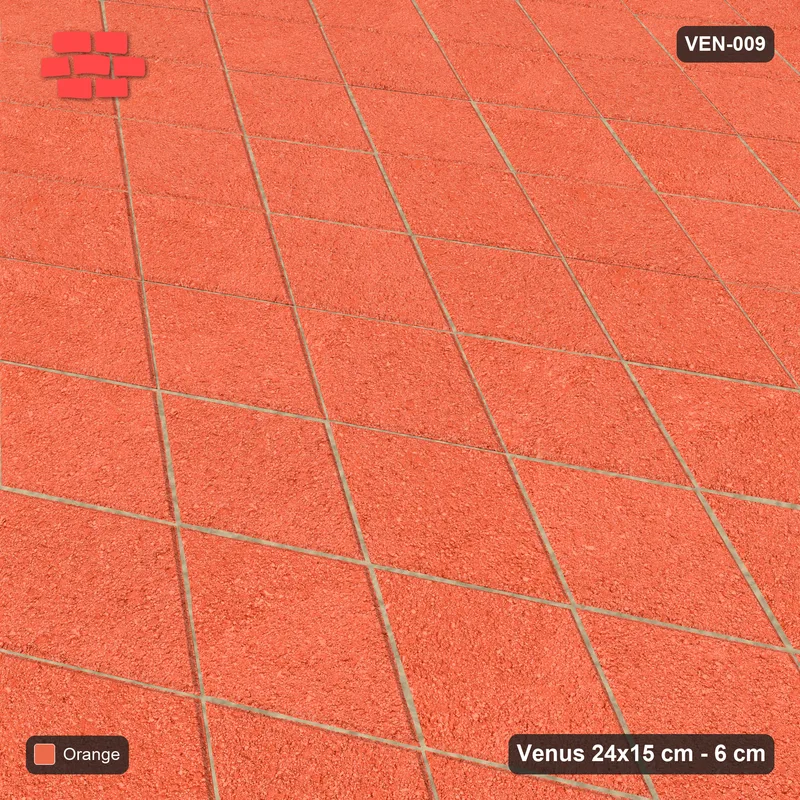 Interlock (Pasco) 24x15 cm · VEN8-009 · Tumbling blocks, laid on the diagonal, kerb-framed yard · Side view
