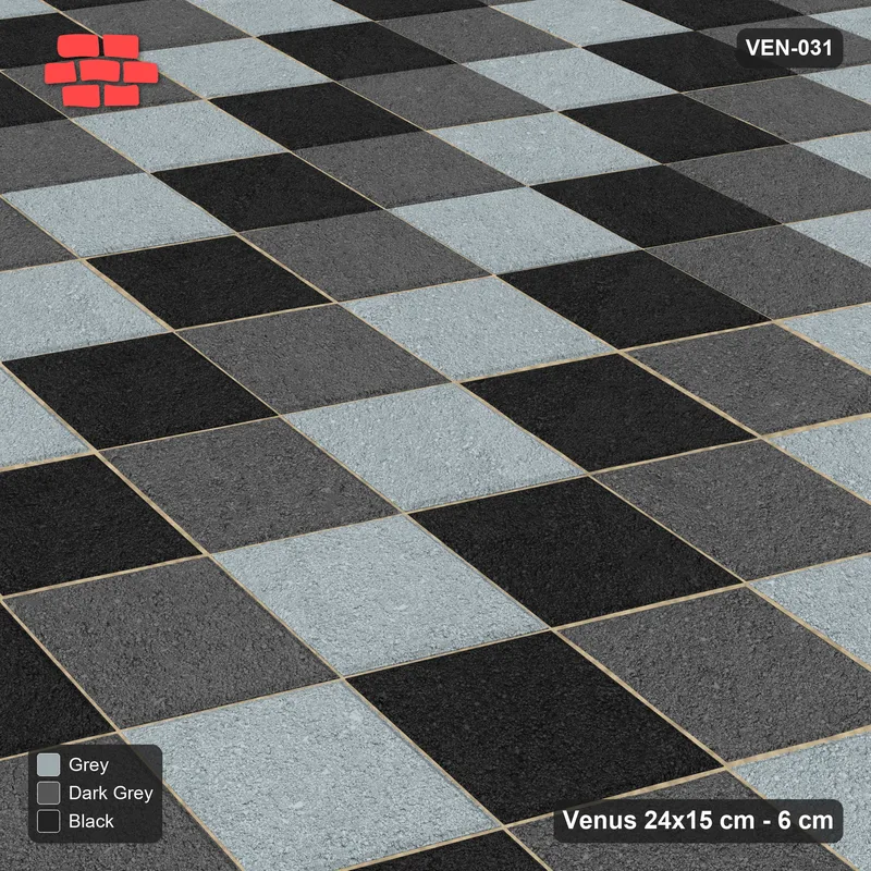 Interlock (Pasco) 24x15 cm · VEN8-031 · Tumbling blocks, turned 90 deg, kerb-framed yard · Side view