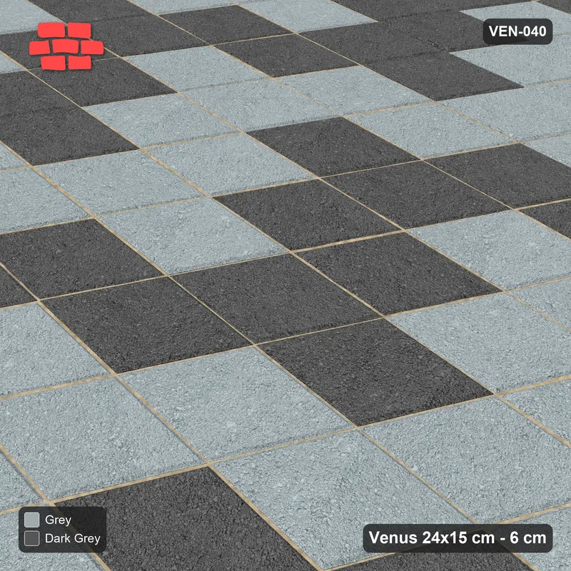 Interlock (Pasco) 24x15 cm · VEN8-040 · Crossing traffic lanes, kerb-framed yard · Side view