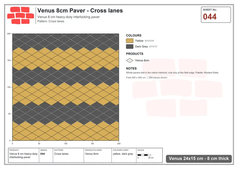 Interlock (Pasco) 24x15 cm · VEN8-044 · Cross lanes · Laying plan