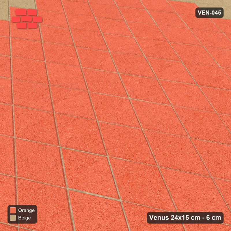 Interlock (Pasco) 24x15 cm · VEN8-045 · Wheel-track lanes, turned 90 deg, kerb-framed yard · Side view
