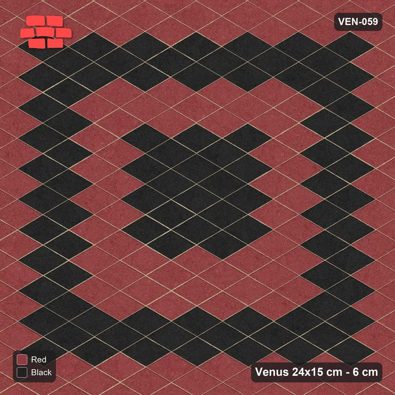 Interlock (Pasco) 24x15 cm · VEN8-059 · Rhombus lanes, single course, laid on the diagonal, kerb-framed · Top view Interlock (Pasco) 24x15 cm · VEN8-059 · Rhombus lanes, single course, laid on the diagonal, kerb-framed · Top view