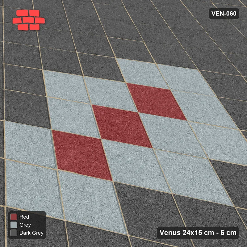 इंटरलॉक (पास्को) 24x15 सेमी · VEN8-060 · Rhombus lanes, सिंगल पंक्ति, kerb-framed · बगल से दृश्य