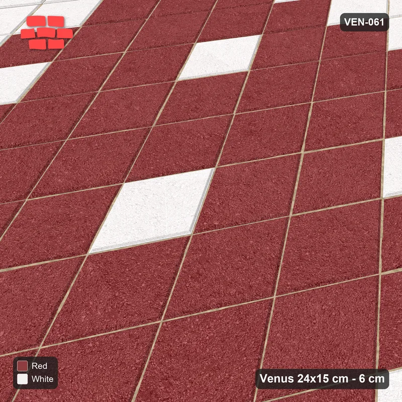 इंटरलॉक (पास्को) 24x15 सेमी · VEN8-061 · Rhombus lanes, सिंगल पंक्ति, turned 90 deg, kerb-framed · बगल से दृश्य