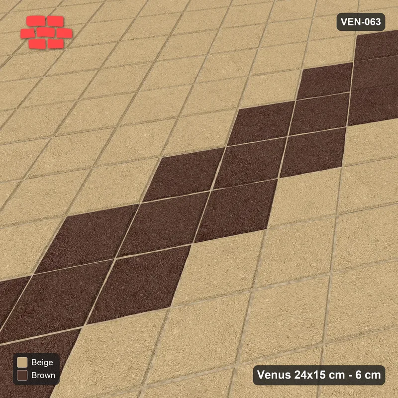 इंटरलॉक (पास्को) 24x15 सेमी · VEN8-063 · Rhombus lanes, डबल पंक्ति, kerb-framed · बगल से दृश्य