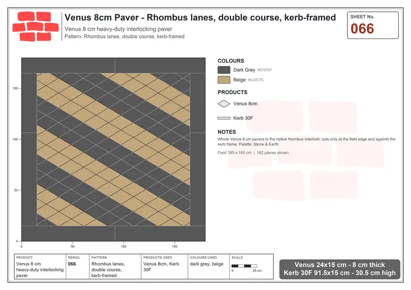 انترلوك (باسكو) 24x15 سم · VEN8-066 · Rhombus lanes, مزدوج مدماك, kerb-framed · مخطط التركيب انترلوك (باسكو) 24x15 سم · VEN8-066 · Rhombus lanes, مزدوج مدماك, kerb-framed · مخطط التركيب
