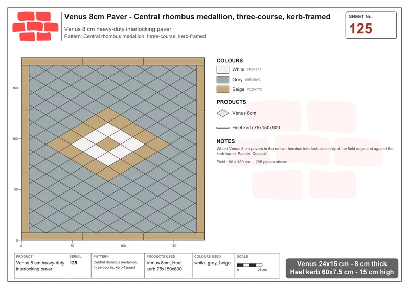 انترلوك (باسكو) 24x15 سم · VEN8-125 · مركزي rhombus ميدالية, three-course, kerb-framed · مخطط التركيب انترلوك (باسكو) 24x15 سم · VEN8-125 · مركزي rhombus ميدالية, three-course, kerb-framed · مخطط التركيب