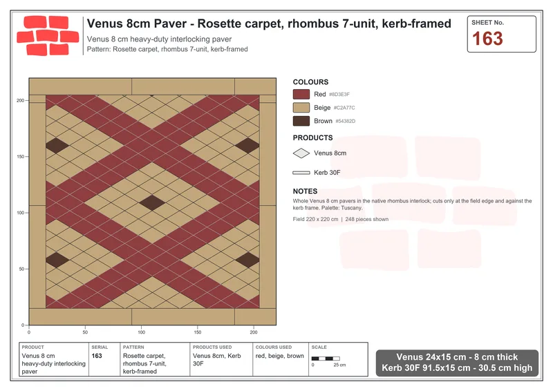 انٹرلاک (پاسکو) 24x15 سینٹی میٹر · VEN8-163 · Rosette قالین, rhombus 7 یونٹ, kerb-framed · بچھانے کا نقشہ انٹرلاک (پاسکو) 24x15 سینٹی میٹر · VEN8-163 · Rosette قالین, rhombus 7 یونٹ, kerb-framed · بچھانے کا نقشہ