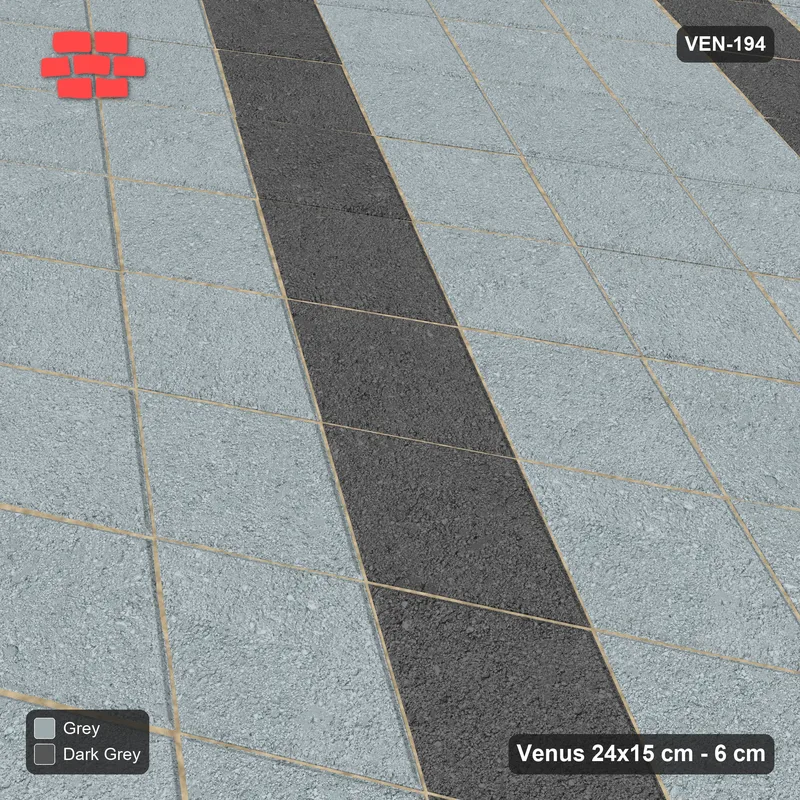 इंटरलॉक (पास्को) 24x15 सेमी · VEN8-194 · Studded फ़ील्ड, 3x3 spacing, kerb-framed · बगल से दृश्य
