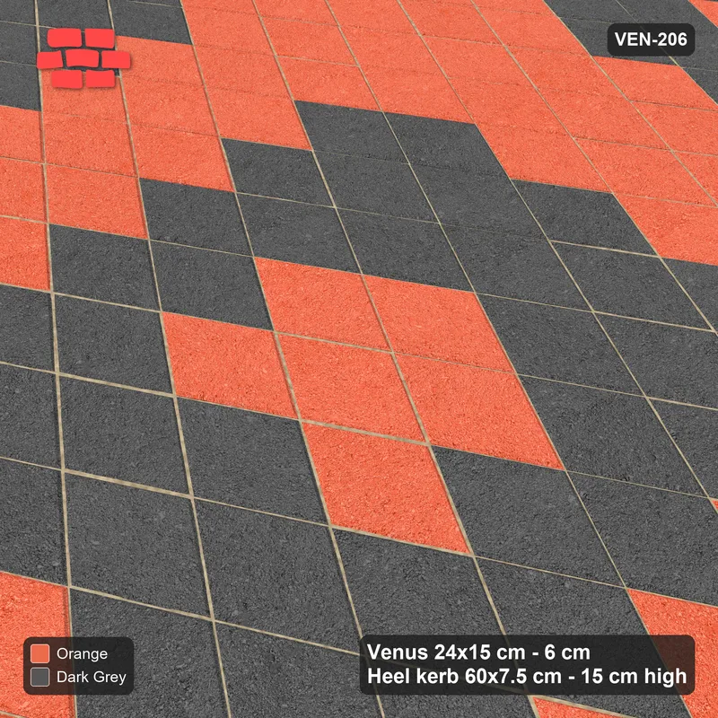 इंटरलॉक (पास्को) 24x15 सेमी · VEN8-206 · क्रॉसिंग rhombus lanes, संकरा, turned 90 deg, kerb-framed · बगल से दृश्य