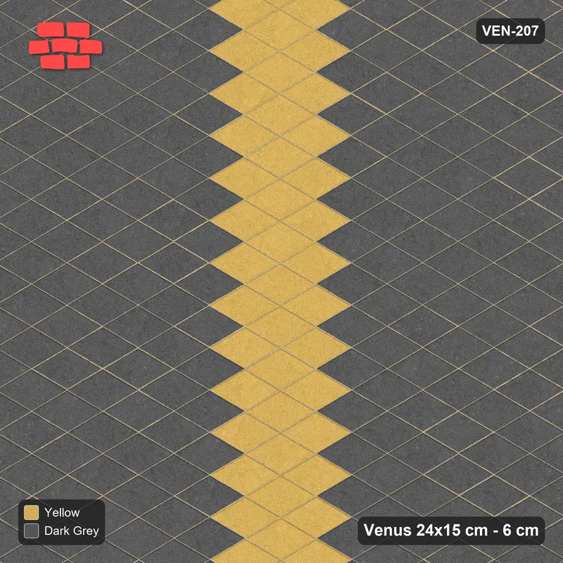 इंटरलॉक (पास्को) 24x15 सेमी · VEN8-207 · क्रॉसिंग rhombus lanes, चौड़ा, turned 90 deg, kerb-framed · ऊपर से दृश्य