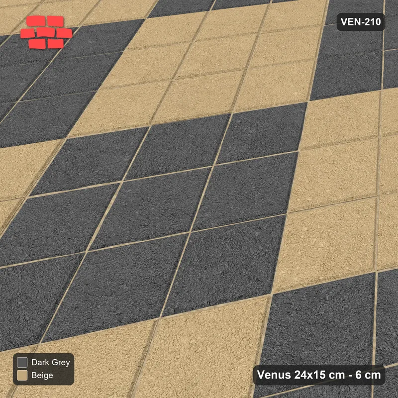 इंटरलॉक (पास्को) 24x15 सेमी · VEN8-210 · क्रॉसिंग rhombus lanes, चौड़ा, kerb-framed · बगल से दृश्य