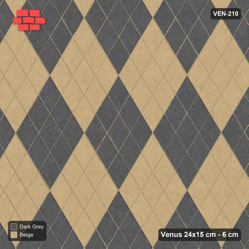 इंटरलॉक (पास्को) 24x15 सेमी · VEN8-210 · क्रॉसिंग rhombus lanes, चौड़ा, kerb-framed · ऊपर से दृश्य