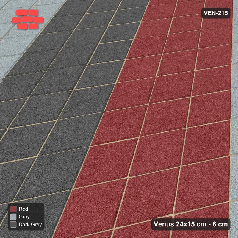 इंटरलॉक (पास्को) 24x15 सेमी · VEN8-215 · Wheel-track lanes, turned 90 deg, kerb-framed · बगल से दृश्य