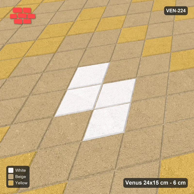 इंटरलॉक (पास्को) 24x15 सेमी · VEN8-224 · संकेंद्रित वर्ग पंक्तियाँ, kerb-framed · बगल से दृश्य