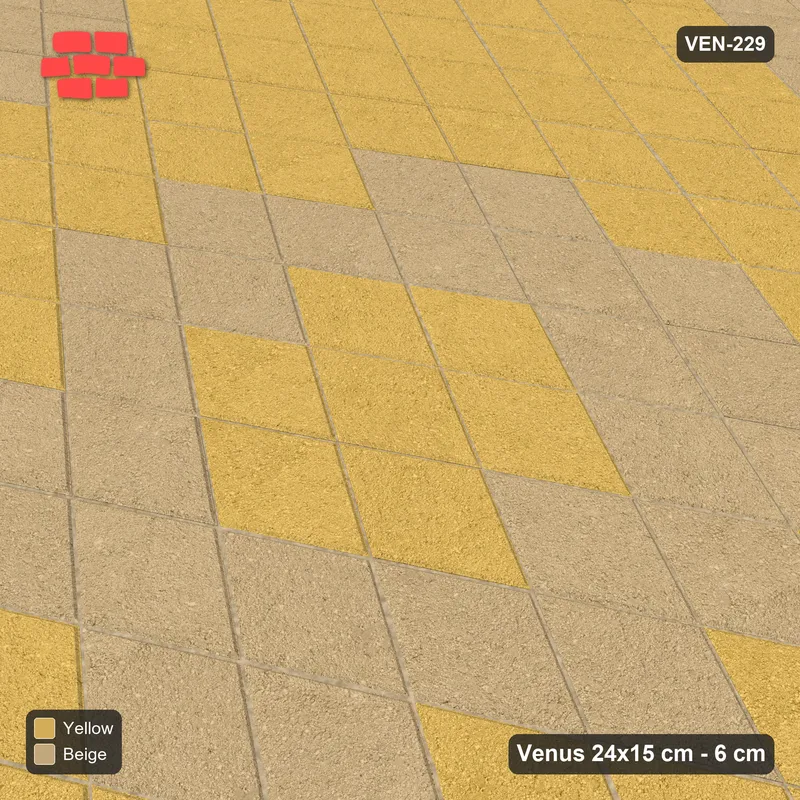 इंटरलॉक (पास्को) 24x15 सेमी · VEN8-229 · Gate-mouth entry lane, kerb-framed · बगल से दृश्य